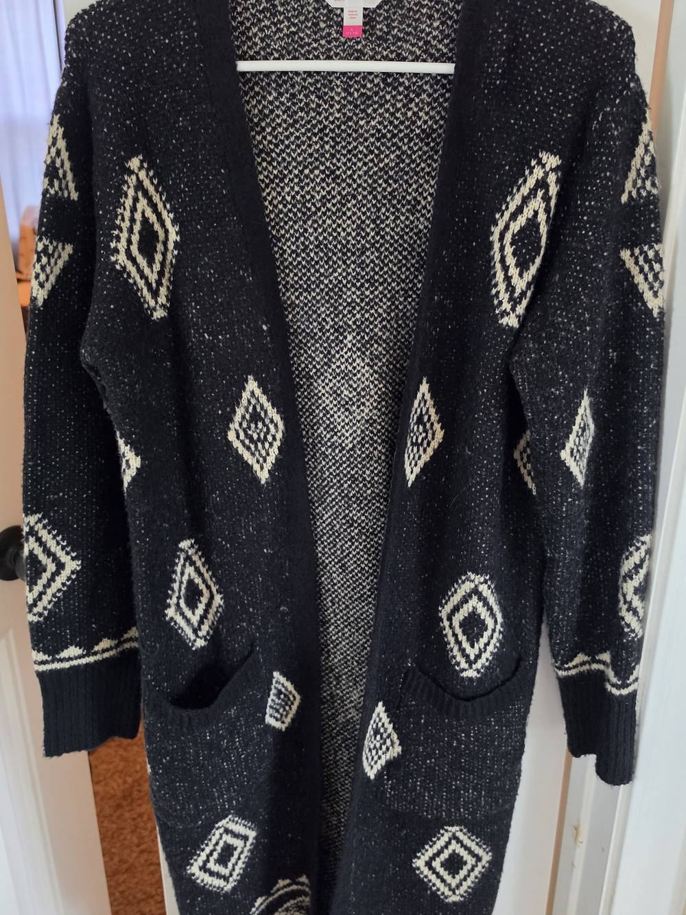 No Boundaries Black & Cream Marled Knit Cardigan